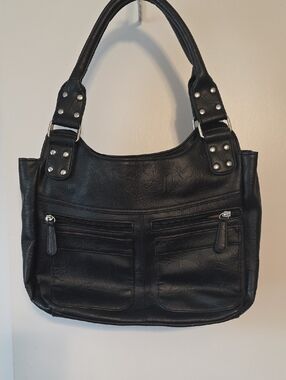 Classic Black Faux Leather Shoulder Tote Bag